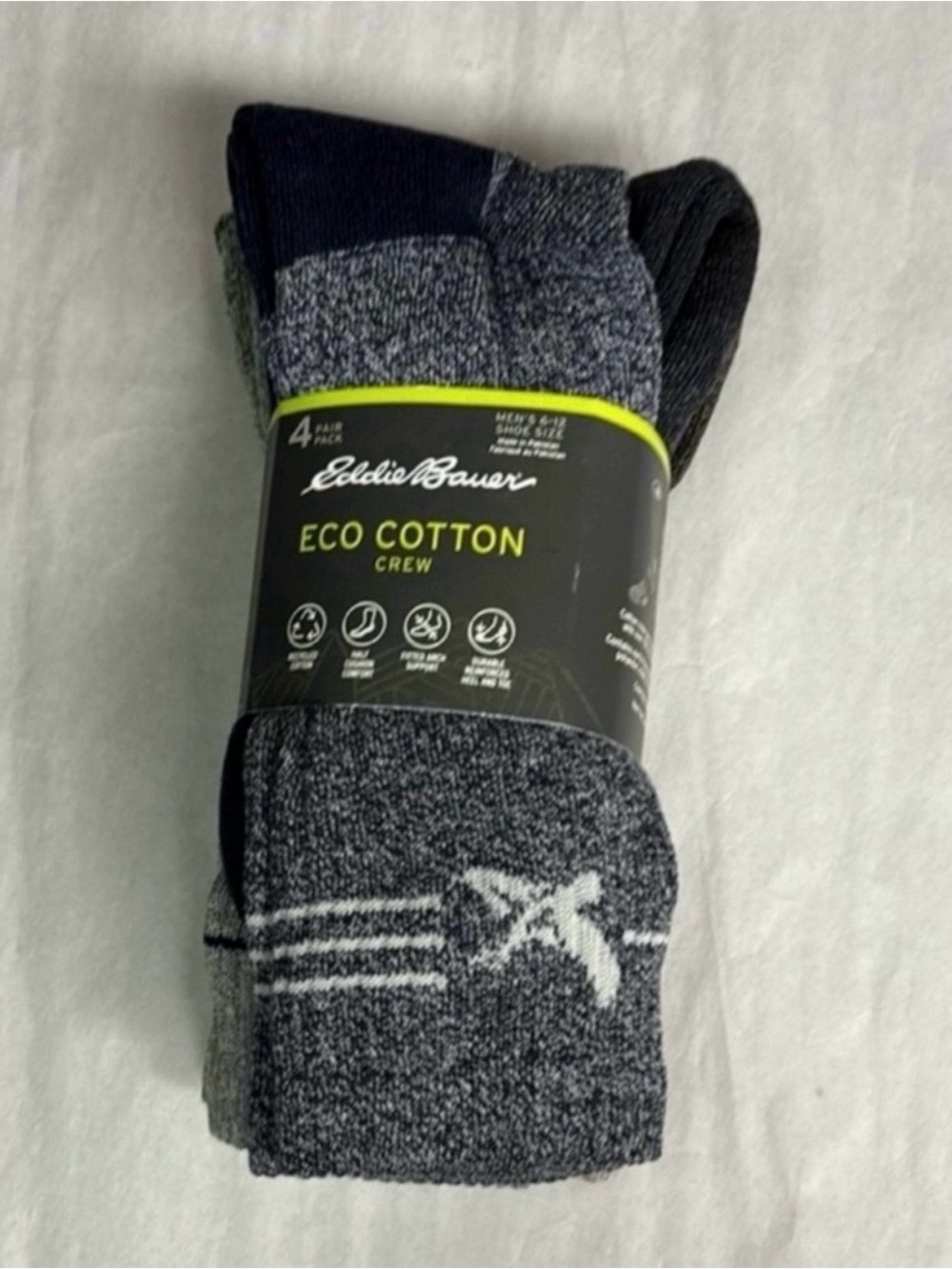 New Eddie Bauer Socks Men’s 4 Pair Multicolor Eco Cotton Crew Activewear Casual